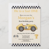Fast One Yellow Race Car Kinder eerste verjaardag Kaart (Voorkant)