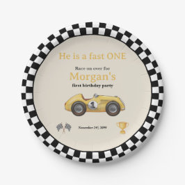 Fast One Yellow Race Car Kinder eerste verjaardag Papieren Bordje
