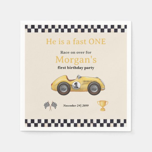 Fast One Yellow Race Car Kinder eerste verjaardag Servet (Voorkant)