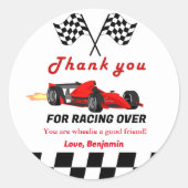 Fast Race Car Boy Bedankt Verjaardag Ronde Sticker (Voorkant)