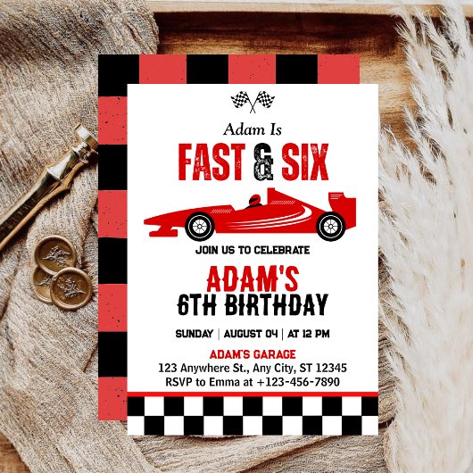 Fast & Six Race Car Boy 6e verjaardagsfeestje Kaart