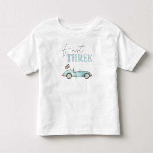 Fast THREE Blue Race Car Verjaardag T-shirt (Voorkant)