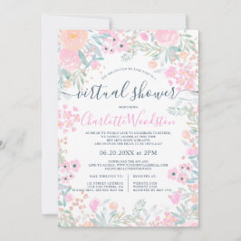 Fastel floral waterverf script virtuele douche kaart