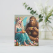 Fastfood avond met Sasquatch en de fee Briefkaart (Staand voorkant)