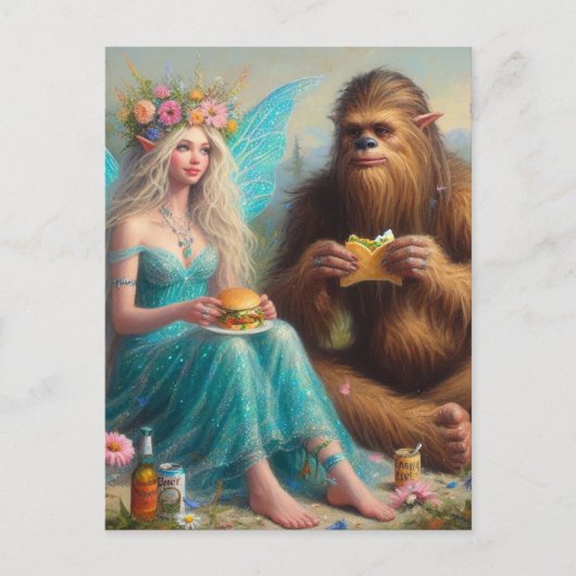 Fastfood avond met Sasquatch en de fee Briefkaart (Voorkant)
