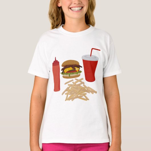 Fastfood Burger Fries illustratie T-shirt (Voorkant)