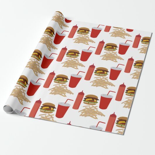Fastfood Burger Fries Patroon Cadeaupapier (Uitgerold)