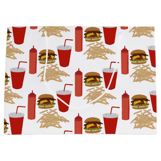 Fastfood Burger Fries Patroon Groot Cadeauzakje (Voorkant)