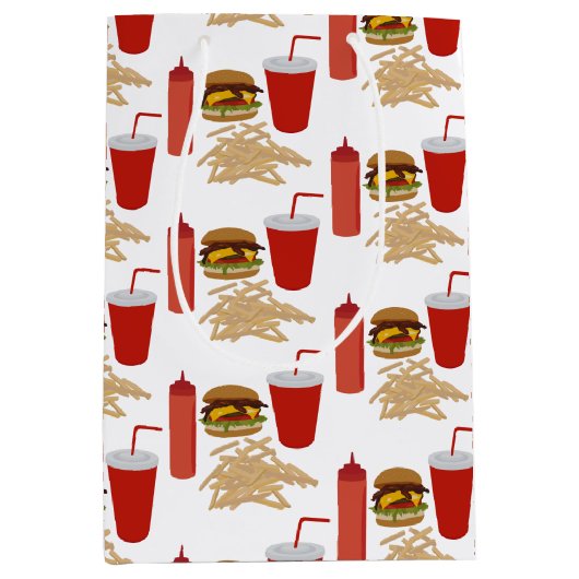 Fastfood Burger Fries Patroon Medium Cadeauzakje (Voorkant)