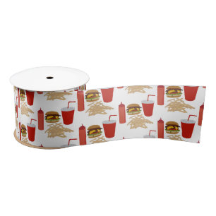 Fastfood Burger Fries Patroon Satijnen Lint