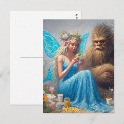 Fastfood diner met Sasquatch en de fee Briefkaart (Voorkant / Achterkant)