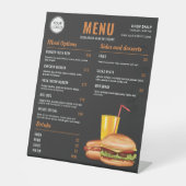 Fastfood hamburger en hot dog food menu prijzen reclamebord met voetstuk (Voorkant)