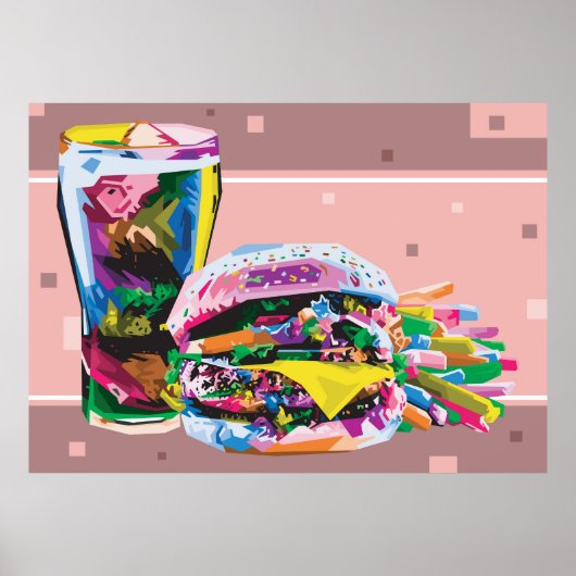 Fastfood hamburger pop kunst poster (Voorkant)