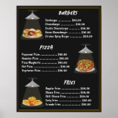 Fastfood hamburgers | Pizza | Fries Menu Lijst Zwa Poster (Voorkant)