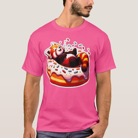 Fastfood Kawaii rode panda koelen op donut T-shirt (Voorkant)