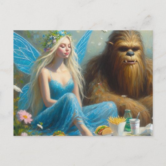 Fastfood picknick met Sasquatch en de fee Briefkaart (Voorkant)