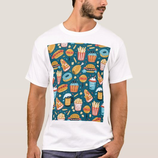 Fastfood pictogrammen: Doodles T-shirt (Voorkant)