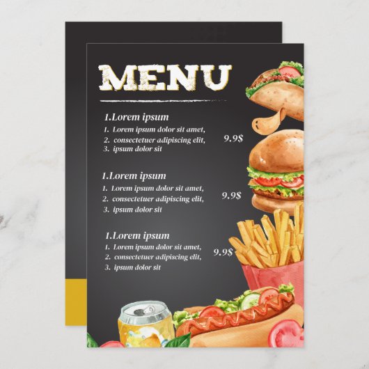 Fastfood restaurantmenu menu (Voorkant / Achterkant)
