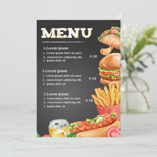 Fastfood restaurantmenu menu (Staand voorkant)