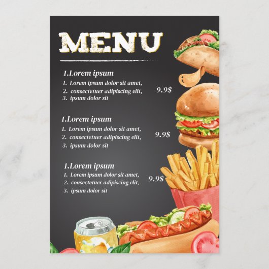 Fastfood restaurantmenu menu (Voorkant)