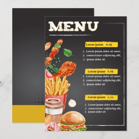 Fastfood restaurantmenu menu (Voorkant / Achterkant)