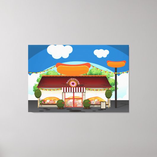 Fastfoodrestaurant Cartoon Canvas Afdruk (Voorkant)