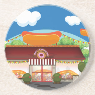 Fastfoodrestaurant Cartoon Zandsteen Onderzetter