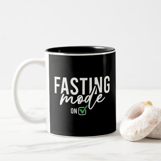 Fasting Mode on, Ramadan Weight Loight, Cool Islam Tweekleurige Koffiemok (Met donut)