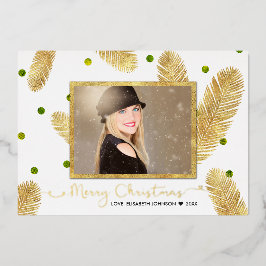 Fastische kerstfoto met goudglitter folie feestdagenkaart