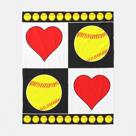 Fastpitch Player Softball & Hearts Fleece Blanket (Voorkant)