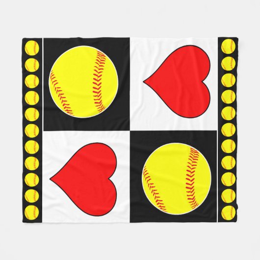 Fastpitch Player Softball & Hearts Fleece Blanket (Voorkant (Horizontaal))