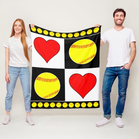 Fastpitch Player Softball & Hearts Fleece Blanket Deken (In situ)