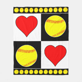 Fastpitch Player Softball & Hearts Fleece Blanket Deken