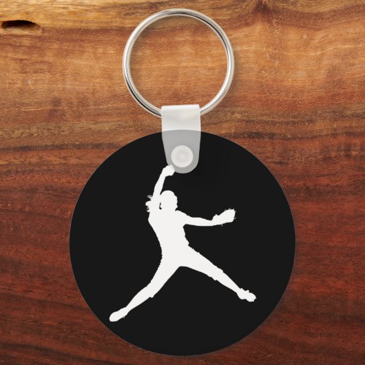 Fastpitch Silhouette Sleutelhanger White op Black (Voorkant)