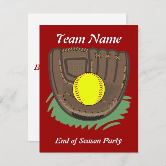 Fastpitch Softball Glove Invitations Kaart (Voorkant / Achterkant)