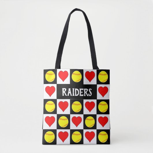 Fastpitch Softball & Hearts Custom Softball Team Tote Bag (Voorkant)