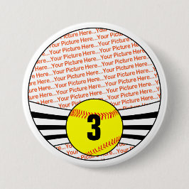 Fastpitch Softball Player Custom Photo and Number Ronde Button 6,0 Cm