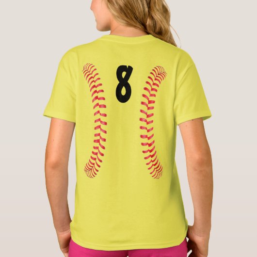 Fastpitch Softball Seams met Player Jersey Number T-shirt (Achterkant)