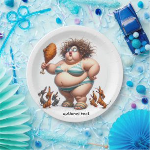 Fat Animated Girl eten vriend kip Papieren Bordje