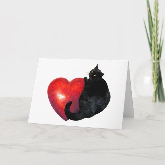 Fat Black Cat met Big Red Heart Kaart (Voorkant)