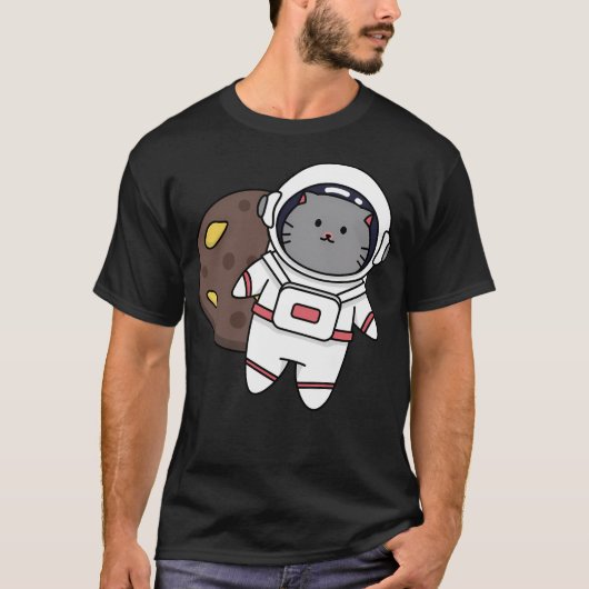Fat Cat astronaut in de ruimte T-shirt (Voorkant)