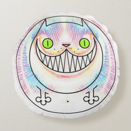 Fat Cat Cheshire Cat Round Sierkussen Rond Kussen (Voorkant)