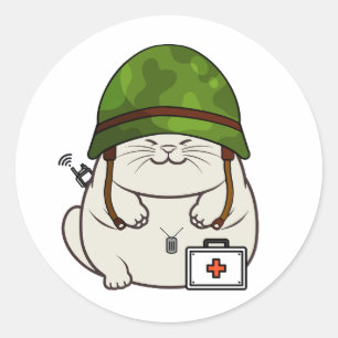 Fat Cat draagt legerhelm Ronde Sticker
