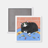 Fat Cat en een tapijt van viskoekjes | Cat Art Magneet (Voorkant / Achterkant)