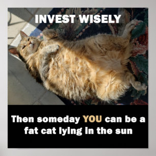 Fat Cat Invest Wisely Meme Poster