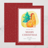 Fat Cat Tree Snow Red Merry Christmas-Kaart Feestdagenkaart (Voorkant / Achterkant)