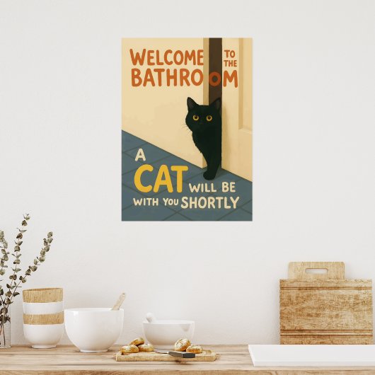 Fat Cat Welcome Bathroom Cc Poster (Keuken)