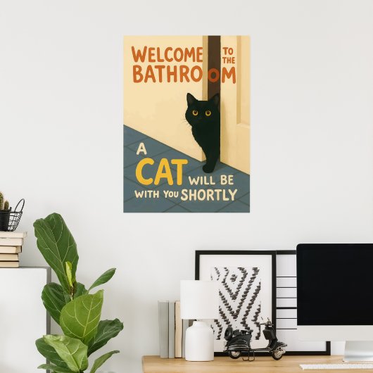 Fat Cat Welcome Bathroom Cc Poster (Thuiskantoor)