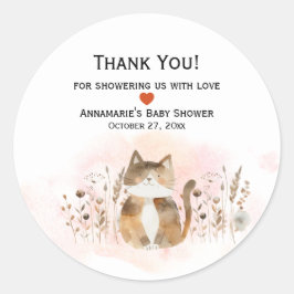 Fat Cat Whimiscal-Baby shower | Ronde Sticker