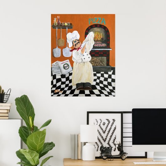 Fat Chef pizzableau kunst aan de muur Poster (Thuiskantoor)